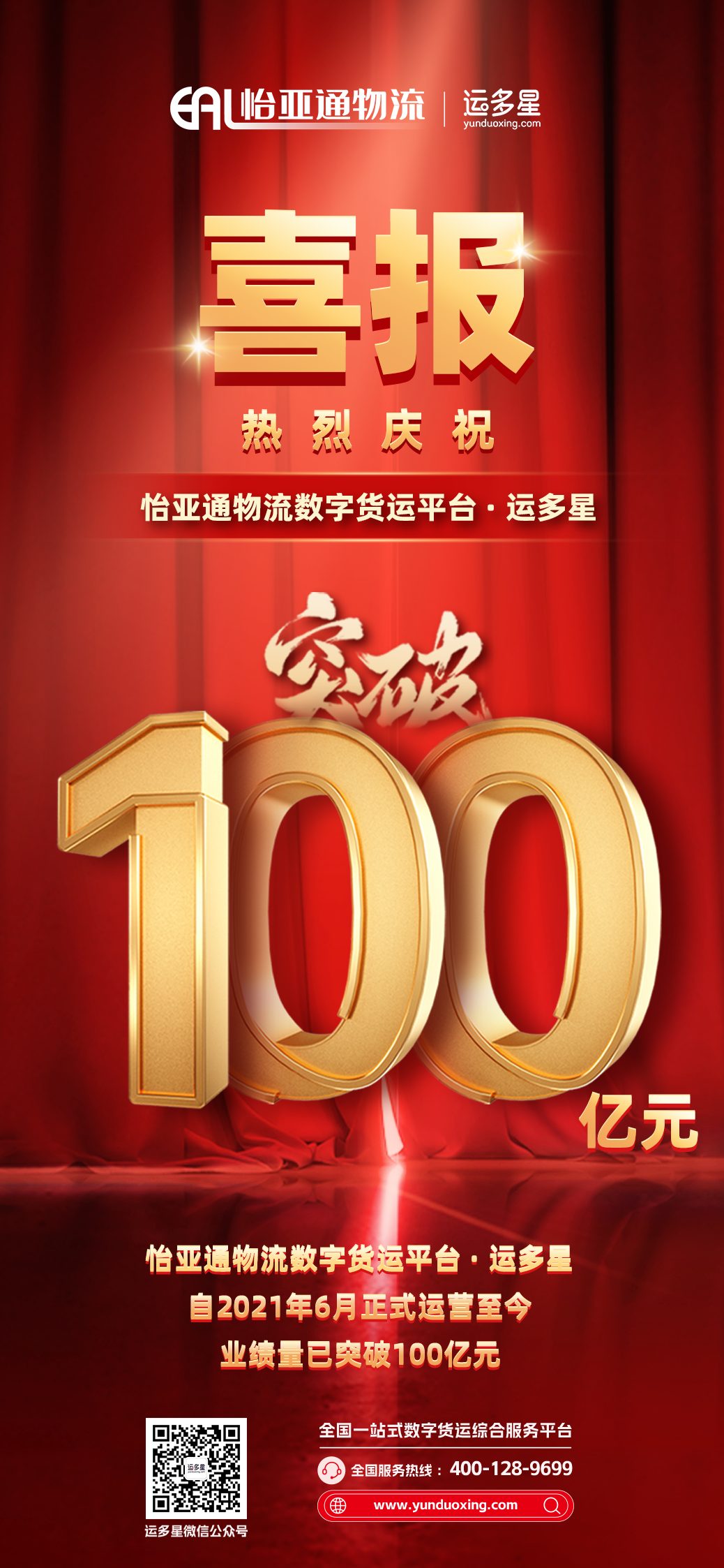 热烈庆祝 | ok138cn太阳集团古天乐物流数字货运平台·运多星累计业绩量突破100亿元